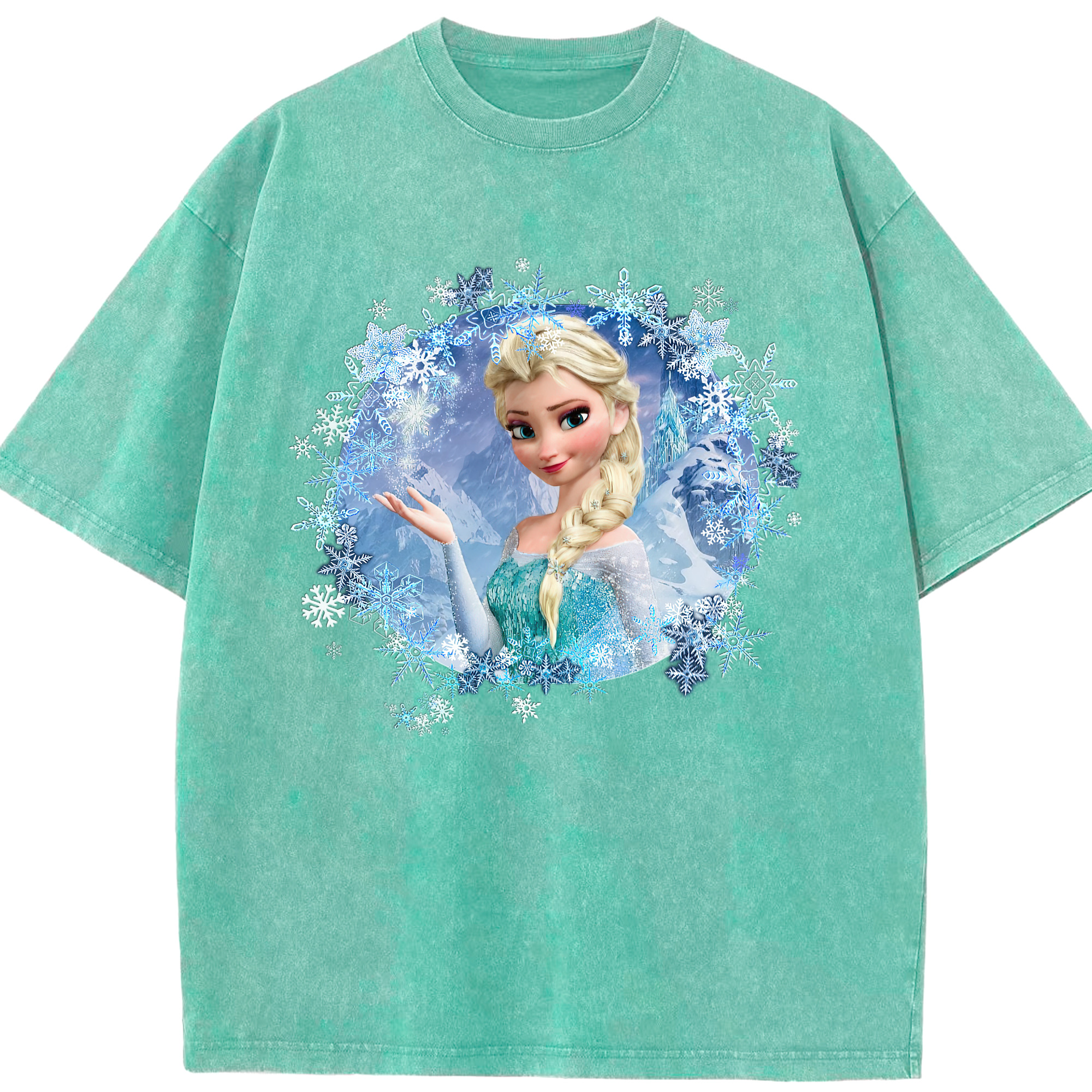 （画像用） アナと雪の女王 アンナ エルサ Frozen Anna Elsa 綿100% ヴィンテージ風 半袖Tシャツ（フロントプリント）